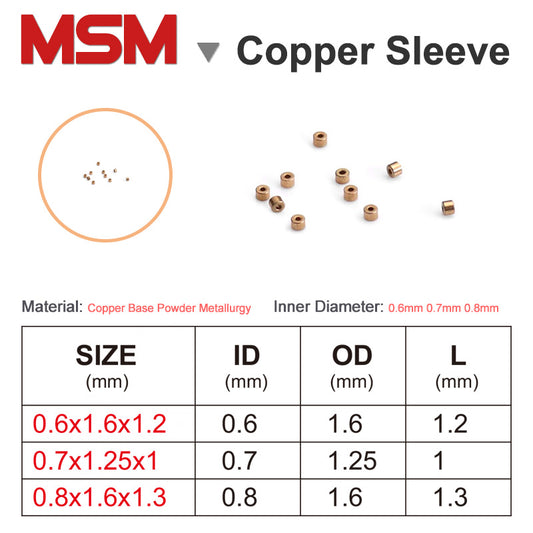 20pcs MSM Copper Sleeve 0.6x1.6x1.2/0.7x1.25x1/0.8x1.6x3mm Porous Bearing Sintered Copper Base Powder Metallurgy Mini Oil Bush