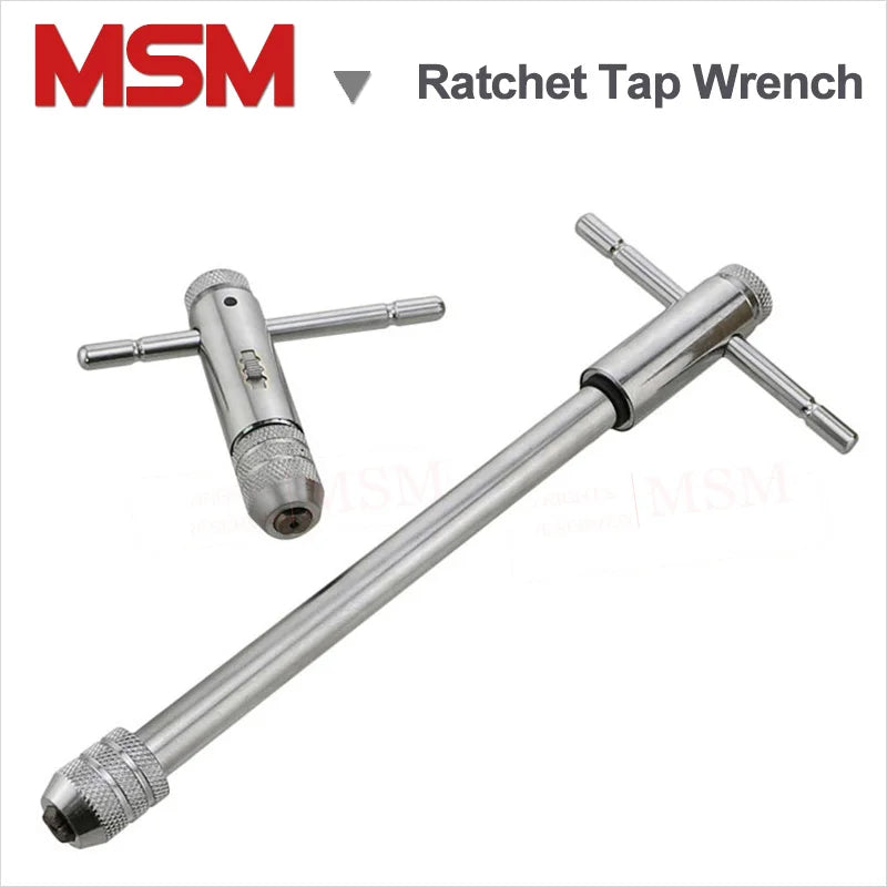 1 Pc MSM Reversible Lengthen T Shape Handle Ratchet Tap Wrench Long Type M3-M8 100x250 M5-M12 120x300 Adjustable Tap Wrench Tool