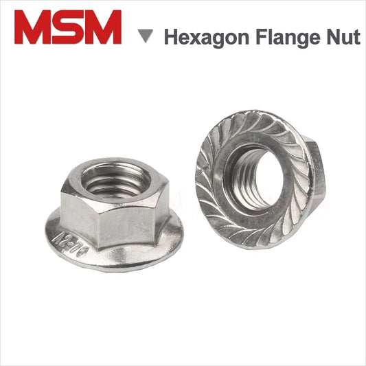 10-100PCS/lot Stainless Steel Hexagon Flange Nuts Anti-slip Serrated Spinlock M3 M4 M5 M6 M8 M10 M12 Loose-proof Locking Nuts