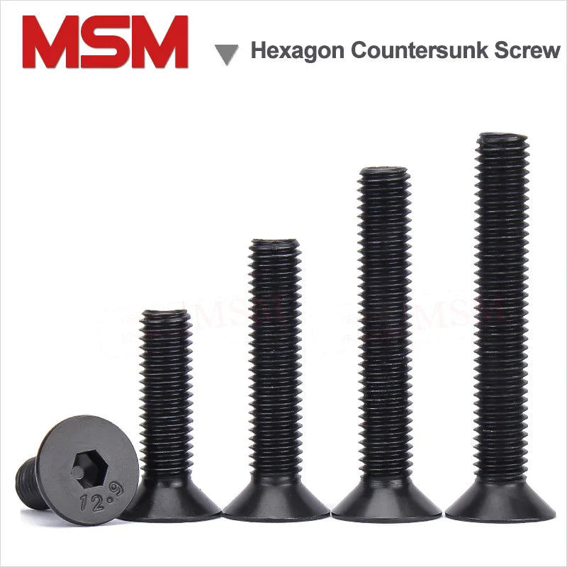 10/4Pcs High Strength Alloy Steel Hexagon Socket Head Flat Countersunk Screw Allen Black Bolt Din7991 M10/12/16/20 Length 16~100