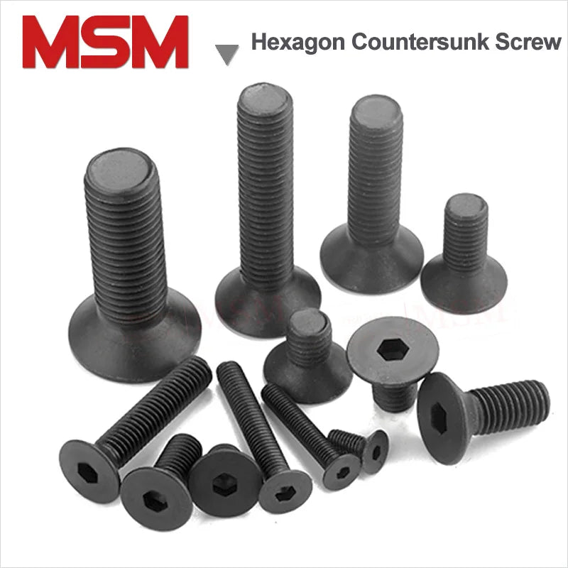 10/4Pcs High Strength Alloy Steel Hexagon Socket Head Flat Countersunk Screw Allen Black Bolt Din7991 M10/12/16/20 Length 16~100