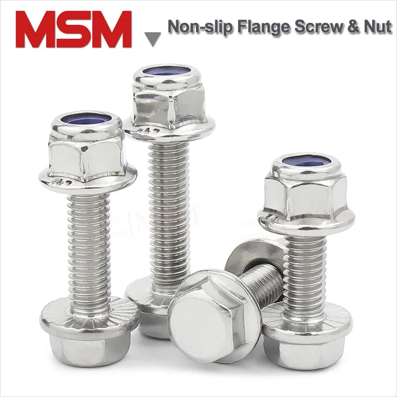 10/6/5 Sets Stainless Steel Hexagon Flange Screws With Nylon Serrated Flange Lock Nuts M5/6/8/10 Tamper-resistant Screw with Nut