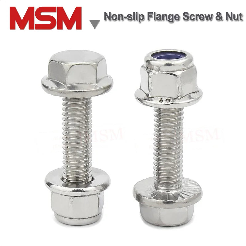 10/6/5 Sets Stainless Steel Hexagon Flange Screws With Nylon Serrated Flange Lock Nuts M5/6/8/10 Tamper-resistant Screw with Nut