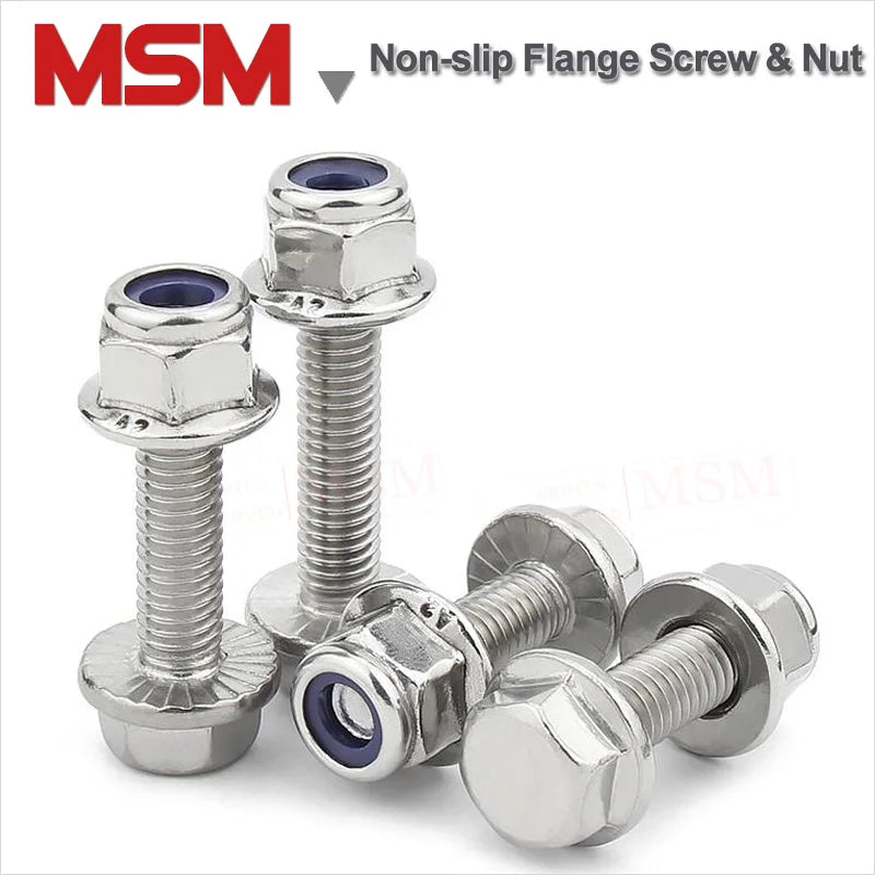 10/6/5 Sets Stainless Steel Hexagon Flange Screws With Nylon Serrated Flange Lock Nuts M5/6/8/10 Tamper-resistant Screw with Nut