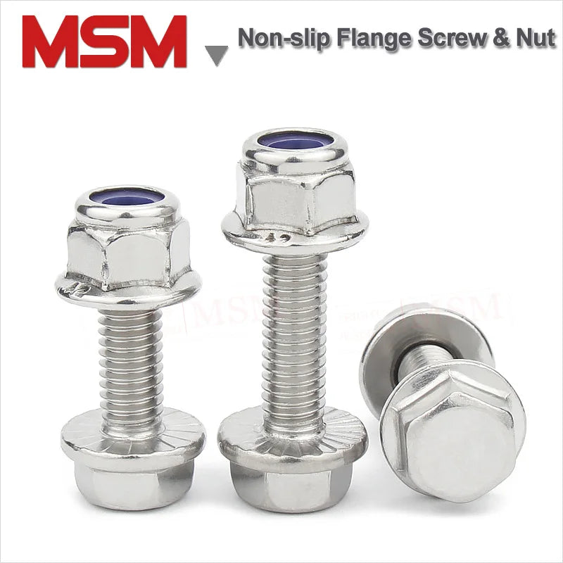 10/6/5 Sets Stainless Steel Hexagon Flange Screws With Nylon Serrated Flange Lock Nuts M5/6/8/10 Tamper-resistant Screw with Nut
