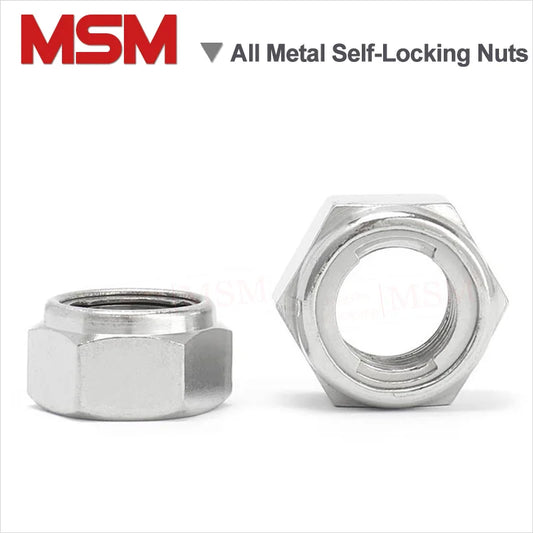 10 Pcs Stainless Steel All Metal Insert Hexagon Lock Nut Prevailing Torque Type Hex Self Locking Nut M3 M4 M5 M6 M8 M10 M12 M14