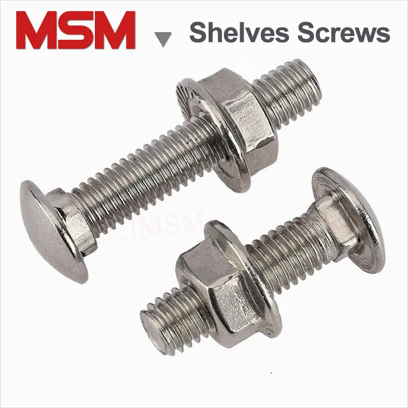10 Sets Stainless Steel Semi-round Head Square Neck Bolts With Serrated Flange Locknuts Specially for Shelves Usage