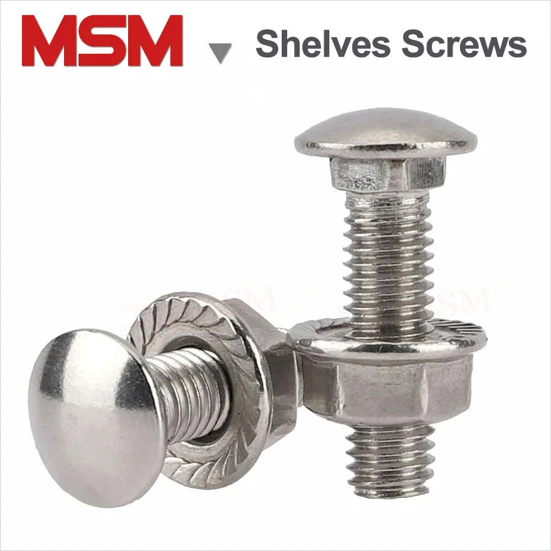 10 Sets Stainless Steel Semi-round Head Square Neck Bolts With Serrated Flange Locknuts Specially for Shelves Usage