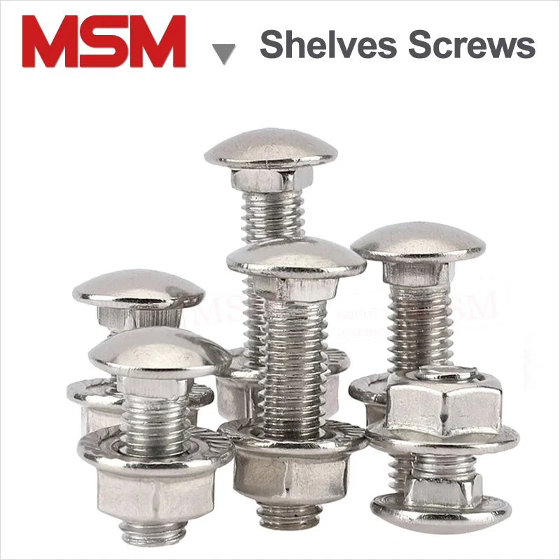 10 Sets Stainless Steel Semi-round Head Square Neck Bolts With Serrated Flange Locknuts Specially for Shelves Usage