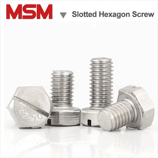 10 pcs Stainless Steel Slotted Hexagon Screw With Slot on Head  M4 M5 M6 M8 M10 GB29.1 Slotted Hexagon Bolt