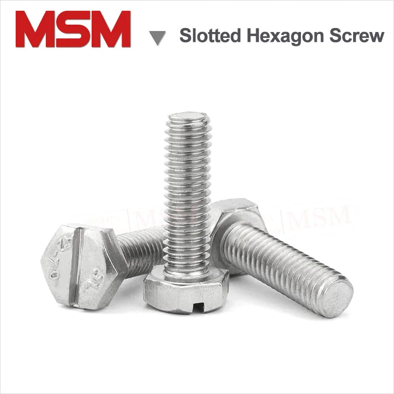 10 pcs Stainless Steel Slotted Hexagon Screw With Slot on Head M4 M5 M6 M8 M10 GB29.1 Slotted Hexagon Bolt