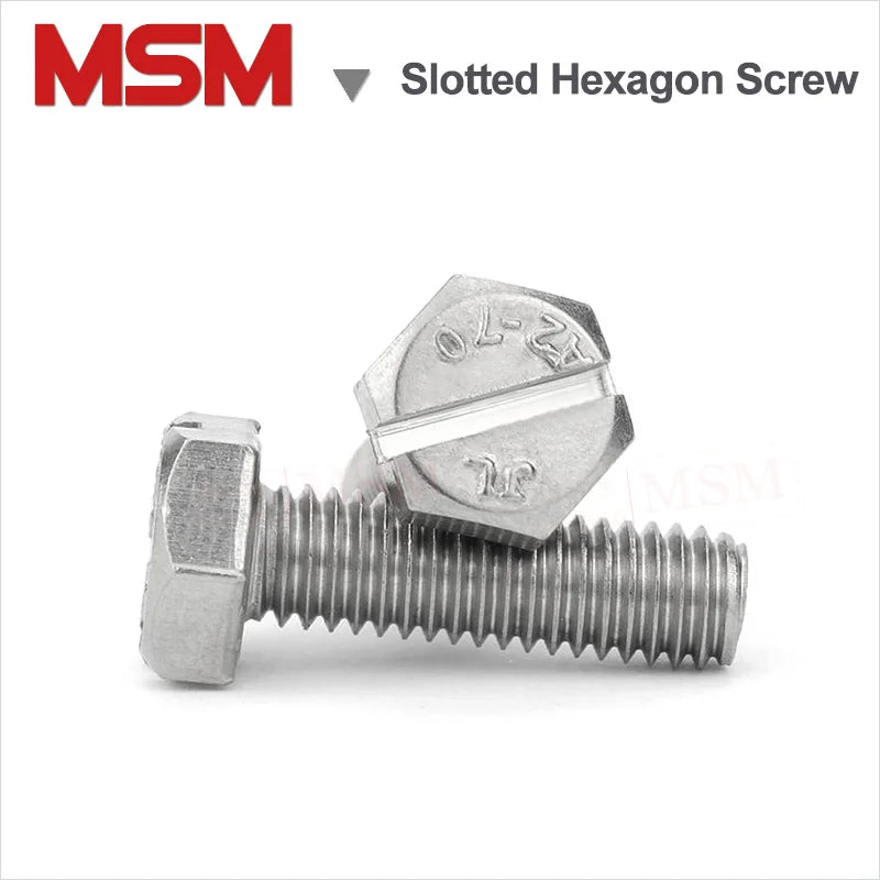 10 pcs Stainless Steel Slotted Hexagon Screw With Slot on Head M4 M5 M6 M8 M10 GB29.1 Slotted Hexagon Bolt