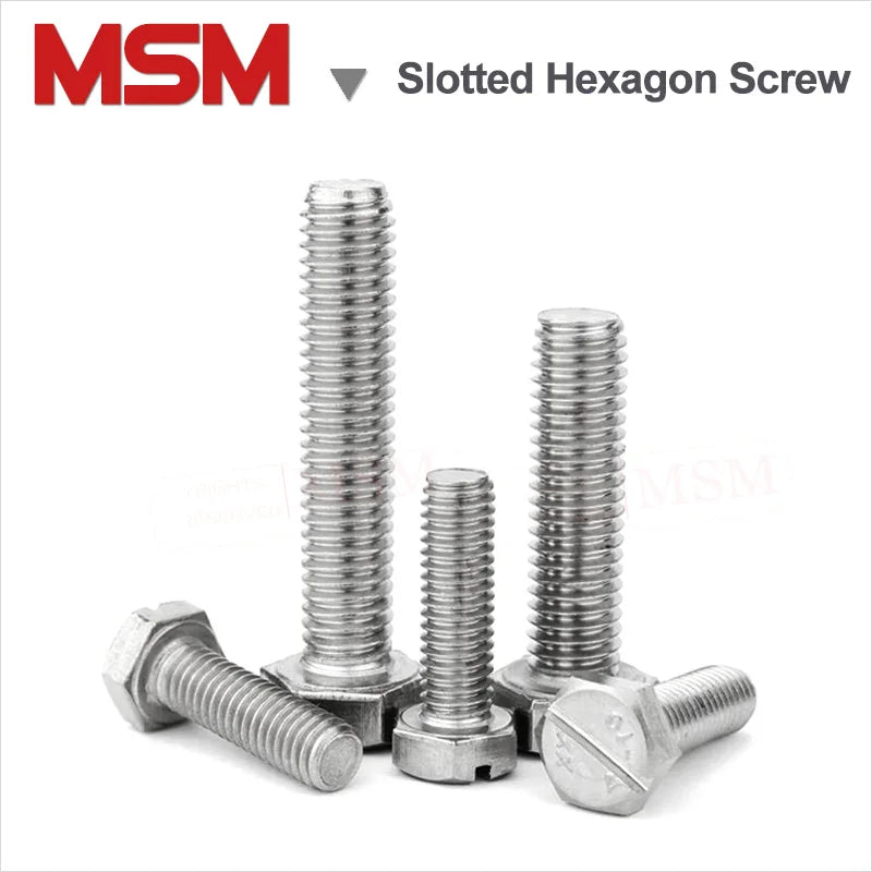 10 pcs Stainless Steel Slotted Hexagon Screw With Slot on Head M4 M5 M6 M8 M10 GB29.1 Slotted Hexagon Bolt