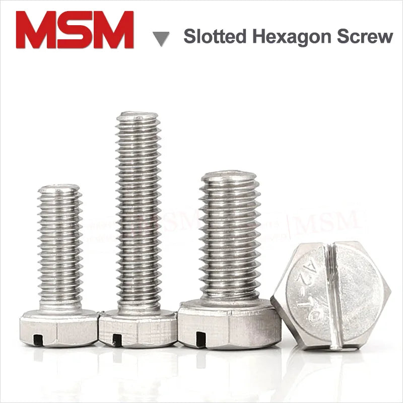 10 pcs Stainless Steel Slotted Hexagon Screw With Slot on Head M4 M5 M6 M8 M10 GB29.1 Slotted Hexagon Bolt