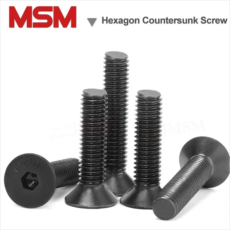 100/20Pcs High Strength Alloy Steel Hexagon Socket Head Flat Countersunk Bolt Screw Grade 12.9 Black Machine Screw M3/4/5/6/8