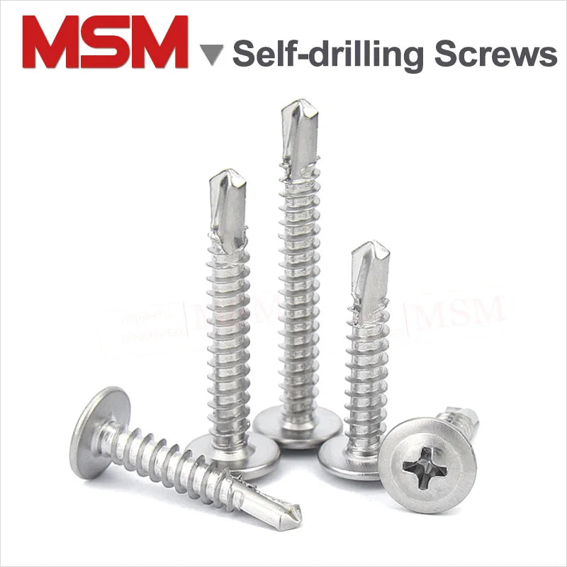 100 Pcs Stainless Steel Cross Recess Round Washer Head Self-drilling Screws With Self Tapping Thread M4.2 M4.8