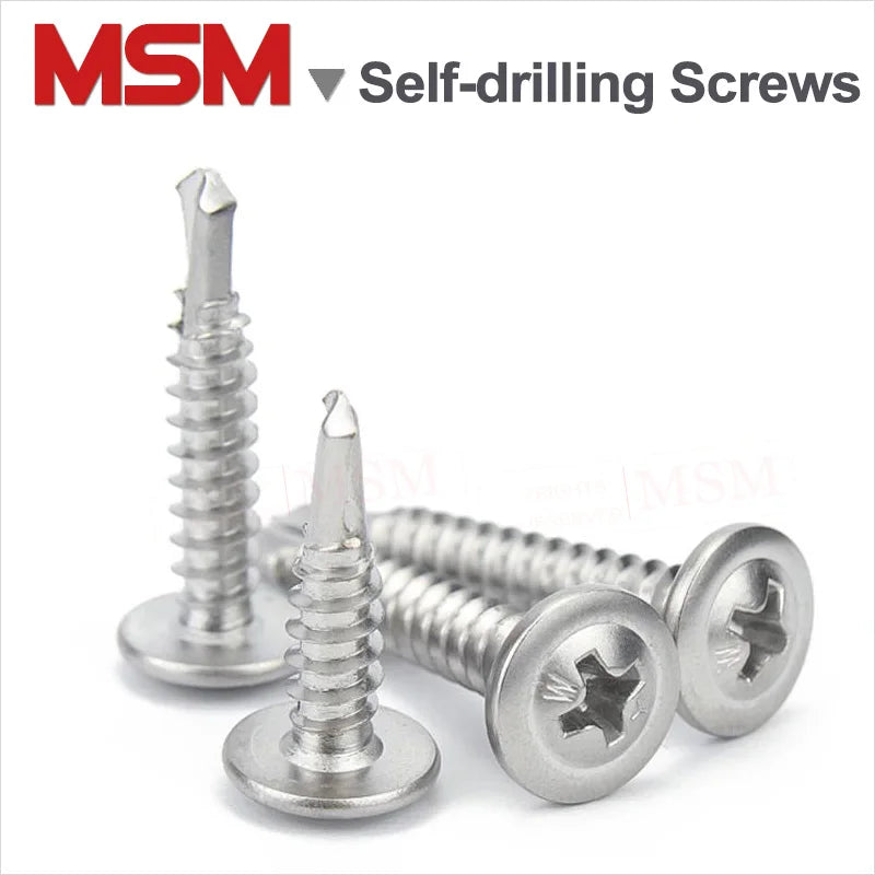 100 Pcs Stainless Steel Cross Recess Round Washer Head Self-drilling Screws With Self Tapping Thread M4.2 M4.8