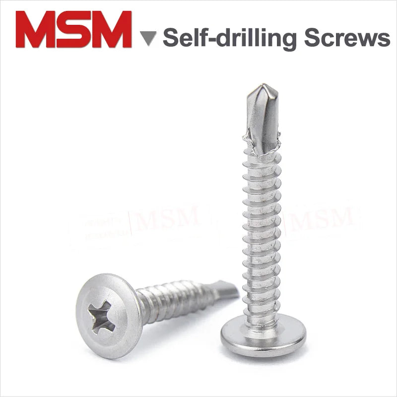 100 Pcs Stainless Steel Cross Recess Round Washer Head Self-drilling Screws With Self Tapping Thread M4.2 M4.8