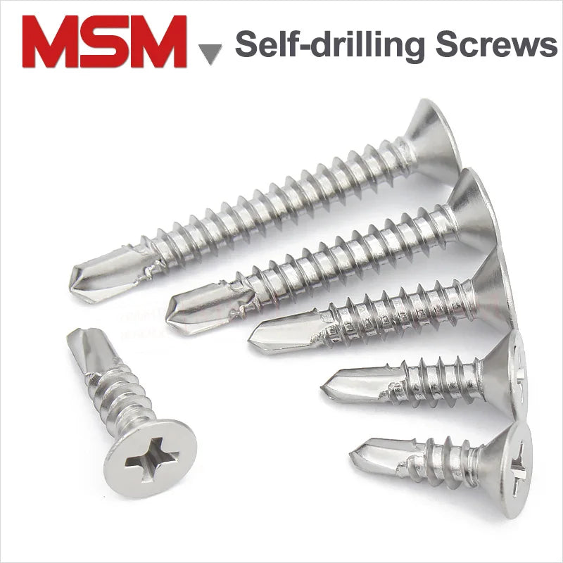 100 Pcs Stainless Steel Flat Head Countersunk Phillips/Cross Self-drilling Self Tapping Screw M3.5 M3.9 M4.2 M4.8 M5.5