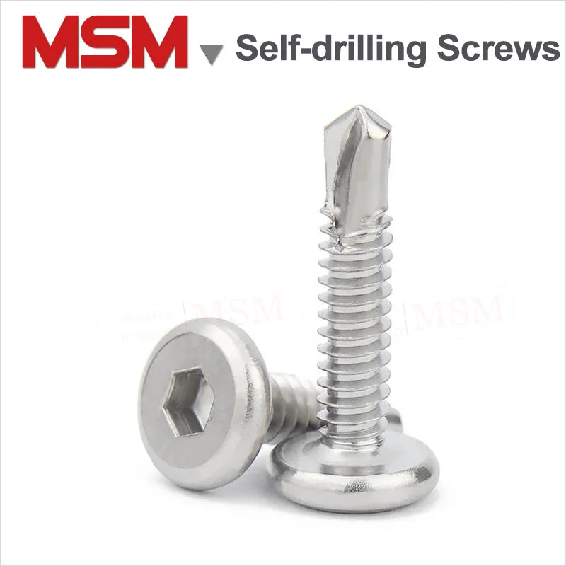 100 Pcs Stainless Steel Flat Head Inner Hexagon Socket Self-drilling Screws With Self Tapping Thread M5.5 M6.3
