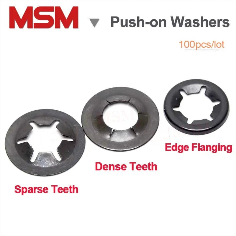 100PCS Push-on Locking Washers With Dense Teeth M3 M4 M5 M6 M8 M10 M12 Speed Clips Internal Tooth Spring Washers Starlock Nut