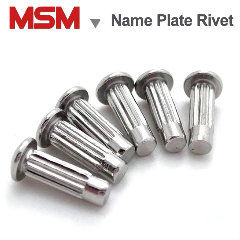 100Pcs Stainless Steel Name Plate Rivet Solid With Knurled Shank Label Plate Rivet Semi Button Round Head GB827 M1.6/2/3/4/5/6