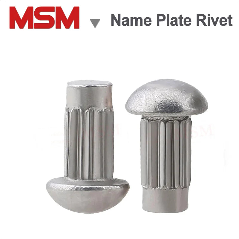 100Pcs Stainless Steel Name Plate Rivet Solid With Knurled Shank Label Plate Rivet Semi Button Round Head GB827 M1.6/2/3/4/5/6