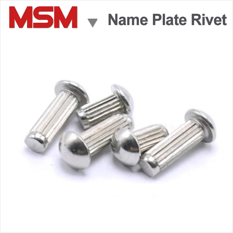 100Pcs Stainless Steel Name Plate Rivet Solid With Knurled Shank Label Plate Rivet Semi Button Round Head GB827 M1.6/2/3/4/5/6
