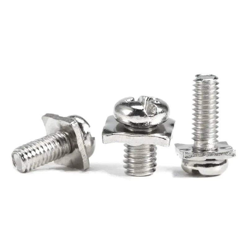 100pcs Carbon Steel Nickel Plated Cross Drive Pan Head Screw with Square Washer M3/3.5/4/5 Philip Terminal Block Screw Sem Screw