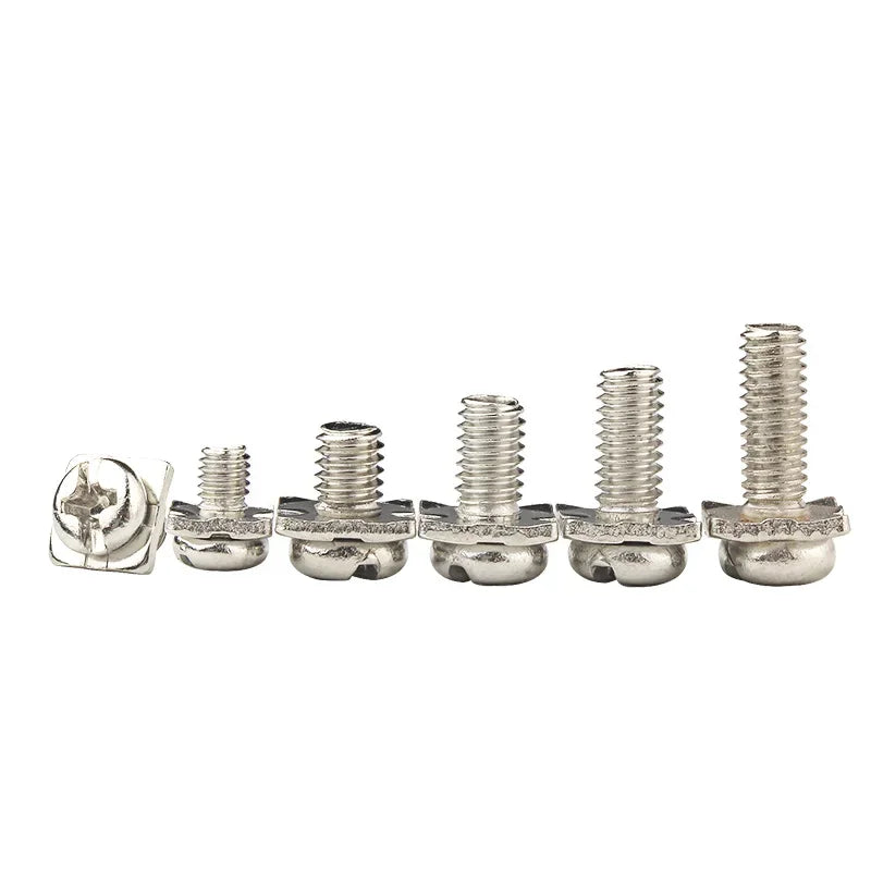 100pcs Carbon Steel Nickel Plated Cross Drive Pan Head Screw with Square Washer M3/3.5/4/5 Philip Terminal Block Screw Sem Screw