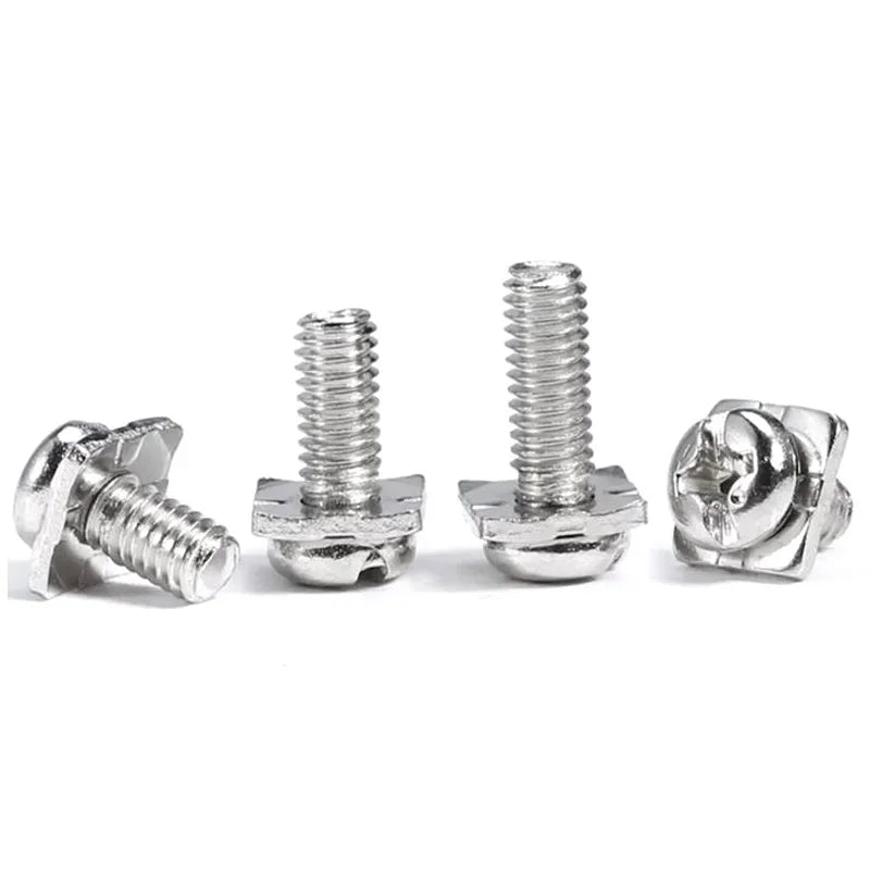 100pcs Carbon Steel Nickel Plated Cross Drive Pan Head Screw with Square Washer M3/3.5/4/5 Philip Terminal Block Screw Sem Screw