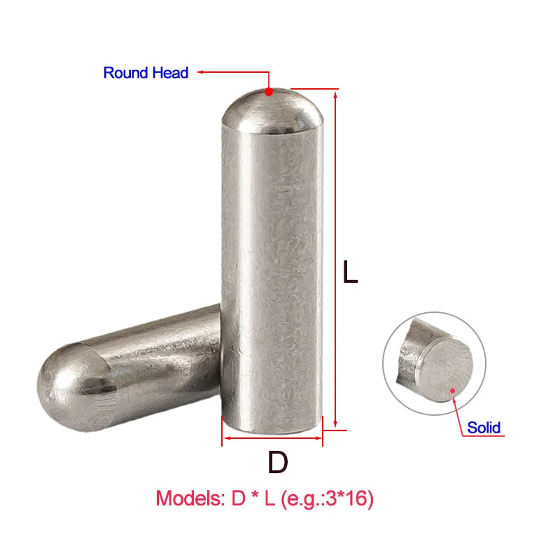 10pcs Diameter 5mm Solid Round Head Cylindrical Pin 304 Stainless Steel Positioning Dowel Shaft Fixed Parallel Pins