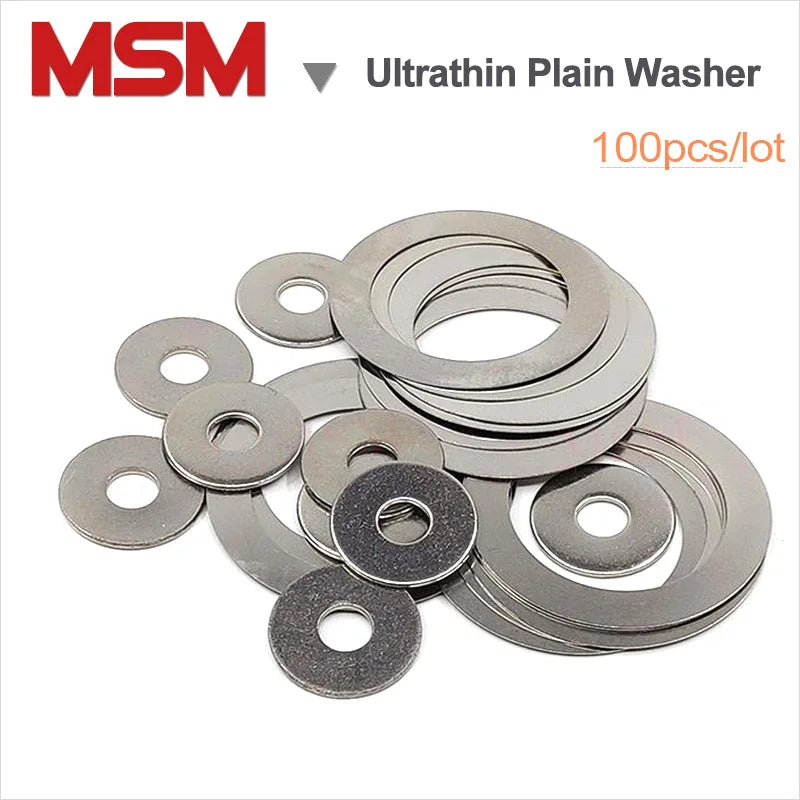 100pcs Stainless Steel Ultrathin Plain Washer Adjusting Gasket Ultrathin Flat Shim M3 M4 M5 M6 M8 Thickness 0.1 0.2 0.3 0.5mm