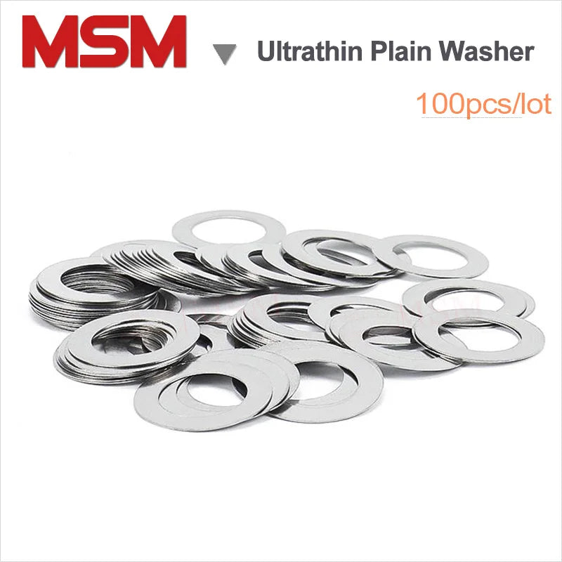 100pcs Stainless Steel Ultrathin Plain Washer Adjusting Gasket Ultrathin Flat Shim M3 M4 M5 M6 M8 Thickness 0.1 0.2 0.3 0.5mm