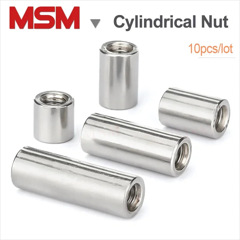 10PCS Stainless Round Coupling Nuts Internal Thread Connecting Cylindrical Extend long Lead Screw Connection M3 M4 M5 M6 M8 M10
