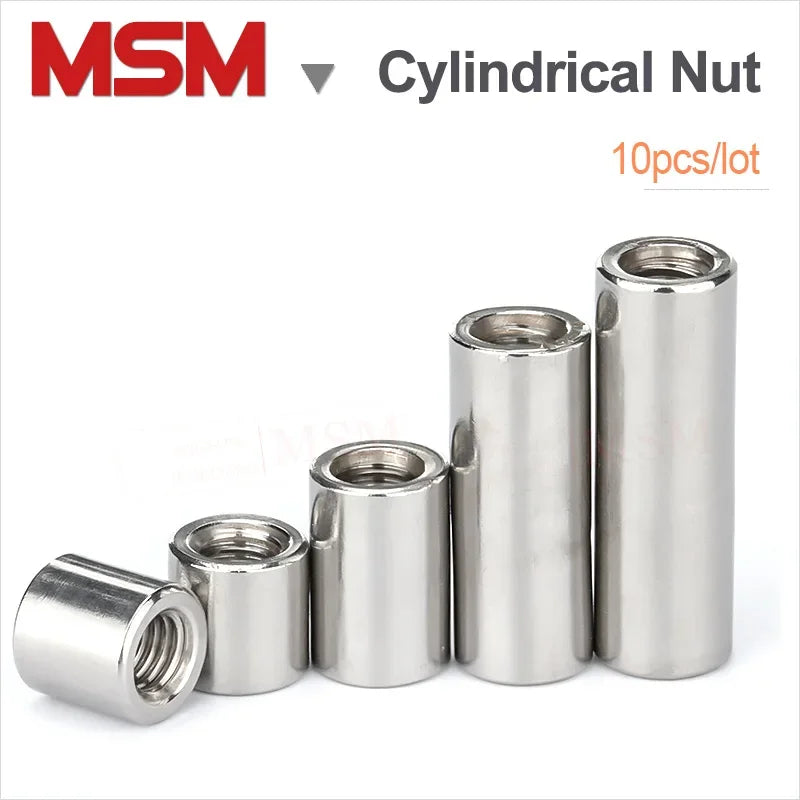 10PCS Stainless Round Coupling Nuts Internal Thread Connecting Cylindrical Extend long Lead Screw Connection M3 M4 M5 M6 M8 M10