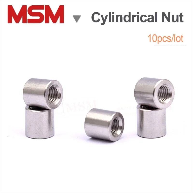10PCS Stainless Round Coupling Nuts Internal Thread Connecting Cylindrical Extend long Lead Screw Connection M3 M4 M5 M6 M8 M10