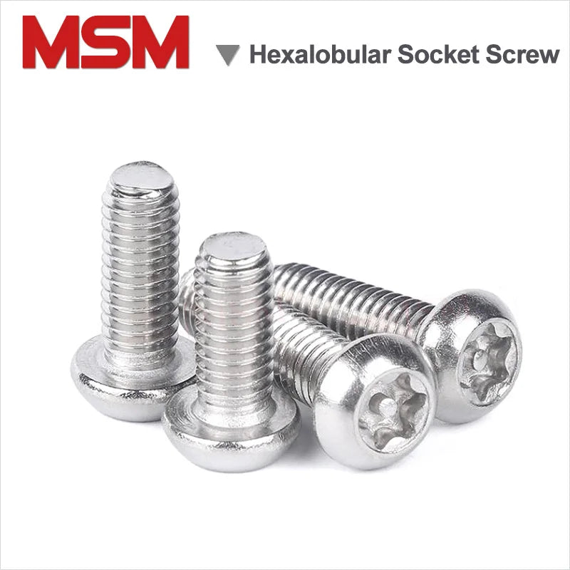 10Pcs Stainless Steel Hexalobular Socket Pan Head Screws With Pin And Wrench M8/10 Anti-theft Security Bolt Torx Screw With Tool