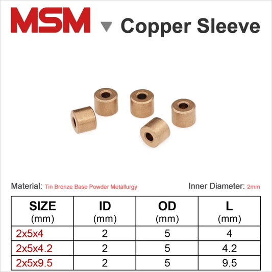 10pcs MSM Copper Sleeve 2x5x4/2x5x4.2/2x5x9.5mm Porous Bearings Tin Bronze Base Powder Metallurgy Oil Bushings Mini Guide Sleeve