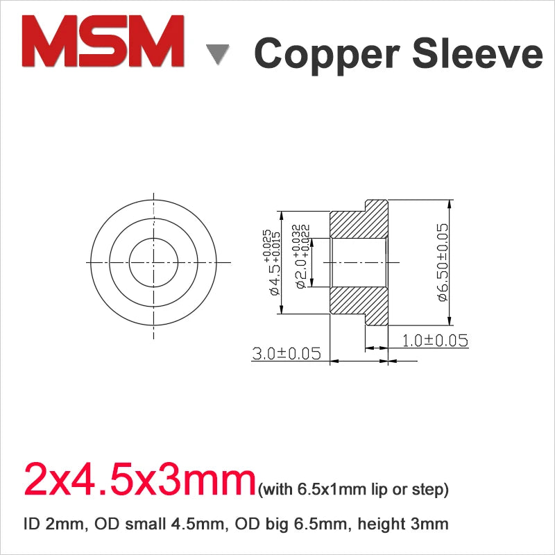 10pcs MSM Double Deck Copper Sleeve 2mm With Lip Copper Base Powder Metallurgy Oil Bushing Mini Rip Bearing Step Guide Sleeve
