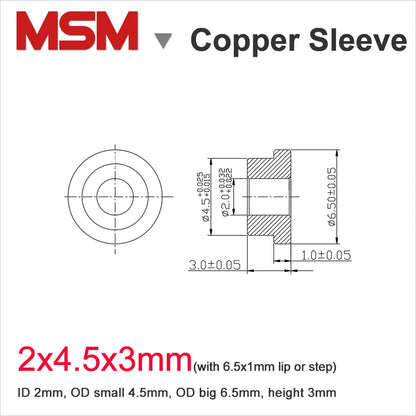10pcs MSM Double Deck Copper Sleeve 2mm With Lip Copper Base Powder Metallurgy Oil Bushing Mini Rip Bearing Step Guide Sleeve