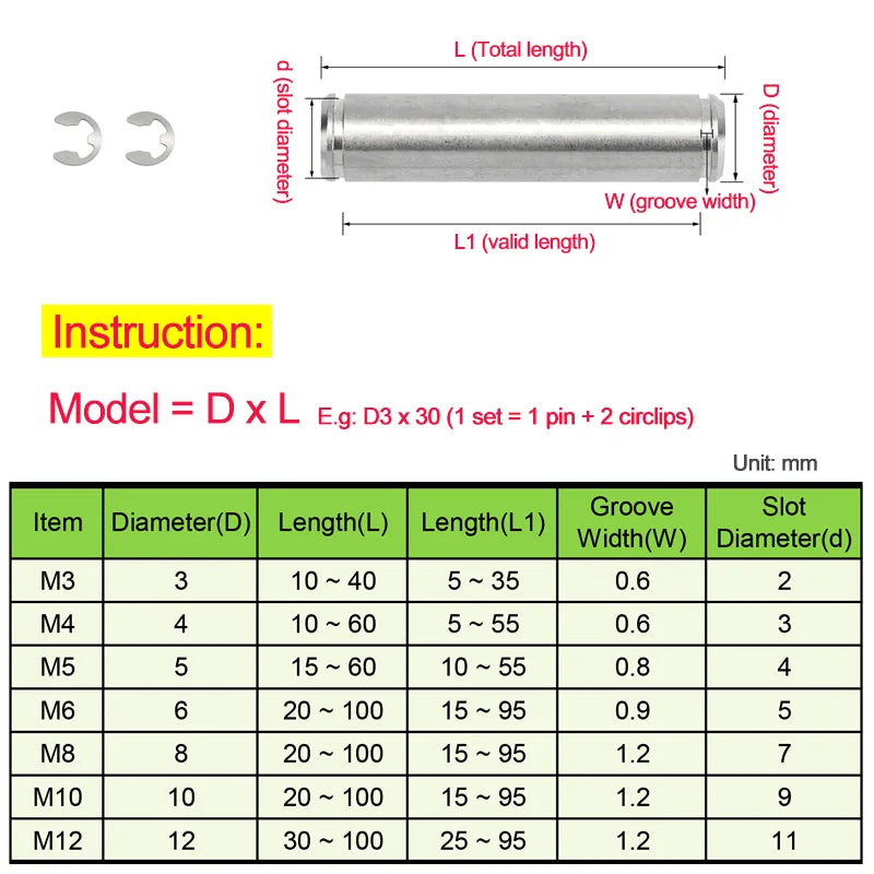 10pcs Stainless Cylindrical Double Ends Grooved Pins Shaft with Circlip D3/4/5/6 Two Head Grooved Shaft Plug with Retaining Ring