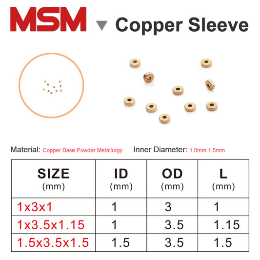 20pcs MSM Copper Sleeve Inner Diameter 1mm 1.5mm Porous Bearings Sintered Copper Base Powder Metallurgic Mini Oil Guide Bushings