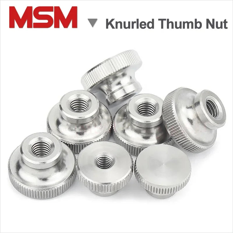 2/5/10 PCS M3 M4 M5 M6 M8 M10 M12 High Head Knurled Thumb Nut Stainless Steel Knurled Nut With Collar Blind/Through Hole