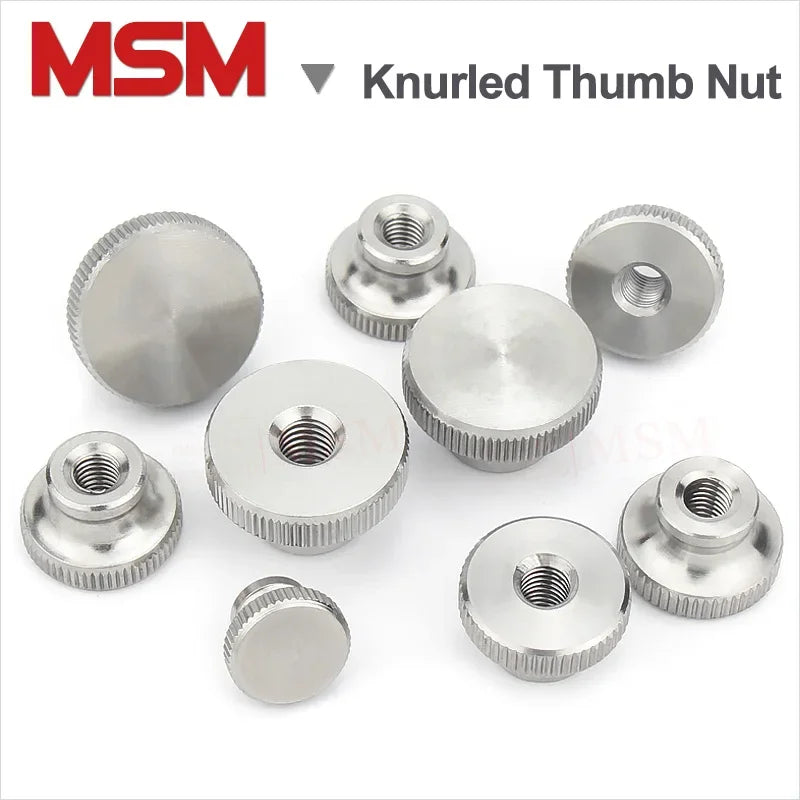 2/5/10 PCS M3 M4 M5 M6 M8 M10 M12 High Head Knurled Thumb Nut Stainless Steel Knurled Nut With Collar Blind/Through Hole