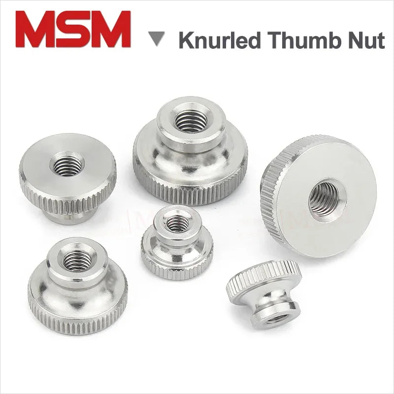 2/5/10 PCS M3 M4 M5 M6 M8 M10 M12 High Head Knurled Thumb Nut Stainless Steel Knurled Nut With Collar Blind/Through Hole