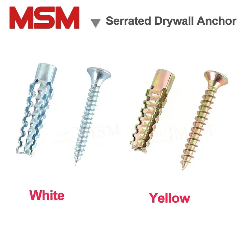 20-50 Set M5 M6 Metal Serrated Drywall Anchor Serrated Thorny Expansion Tube Pipe Plus Self Tapping Screw Expansion Anchors Bolt