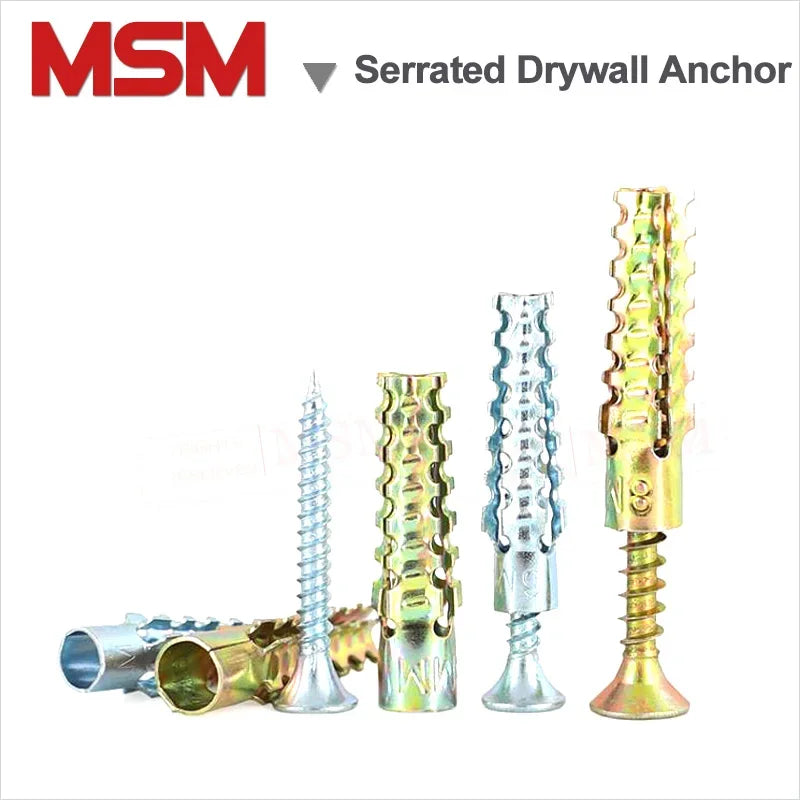 20-50 Set M5 M6 Metal Serrated Drywall Anchor Serrated Thorny Expansion Tube Pipe Plus Self Tapping Screw Expansion Anchors Bolt