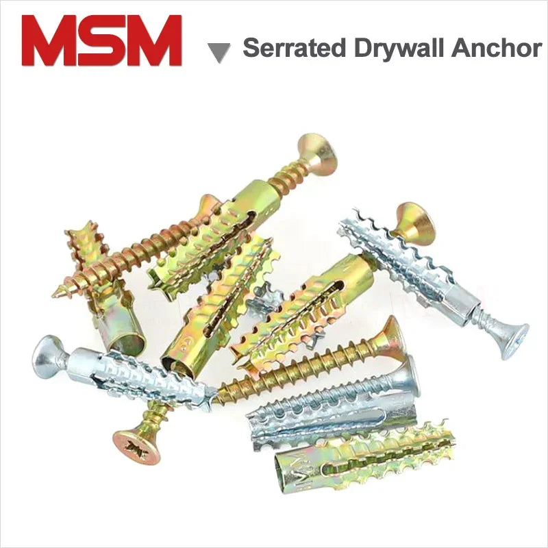 20-50 Set M5 M6 Metal Serrated Drywall Anchor Serrated Thorny Expansion Tube Pipe Plus Self Tapping Screw Expansion Anchors Bolt