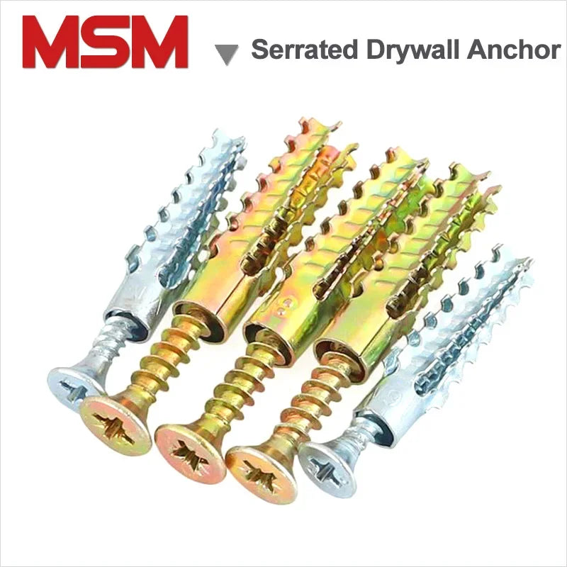 20-50 Set M5 M6 Metal Serrated Drywall Anchor Serrated Thorny Expansion Tube Pipe Plus Self Tapping Screw Expansion Anchors Bolt